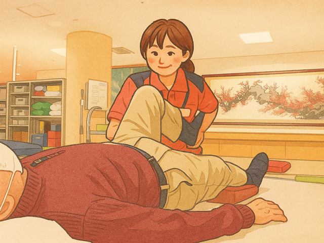 ご利用者様へリハビリを提供している1コマです